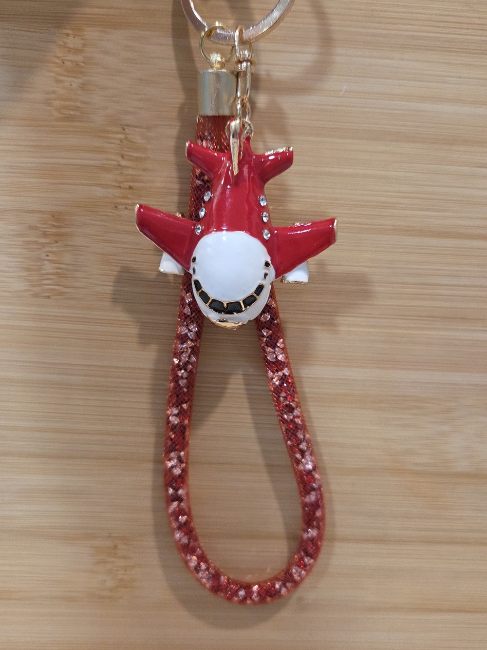 NEW Red White Airplane Keychain Shimmering Red Glitter Wristlet Purse Charm